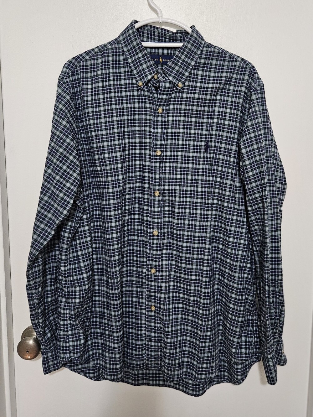 Ralph Lauren Purple Blue Green Plaid Button-Down Shirt Size XL 100% Cotton